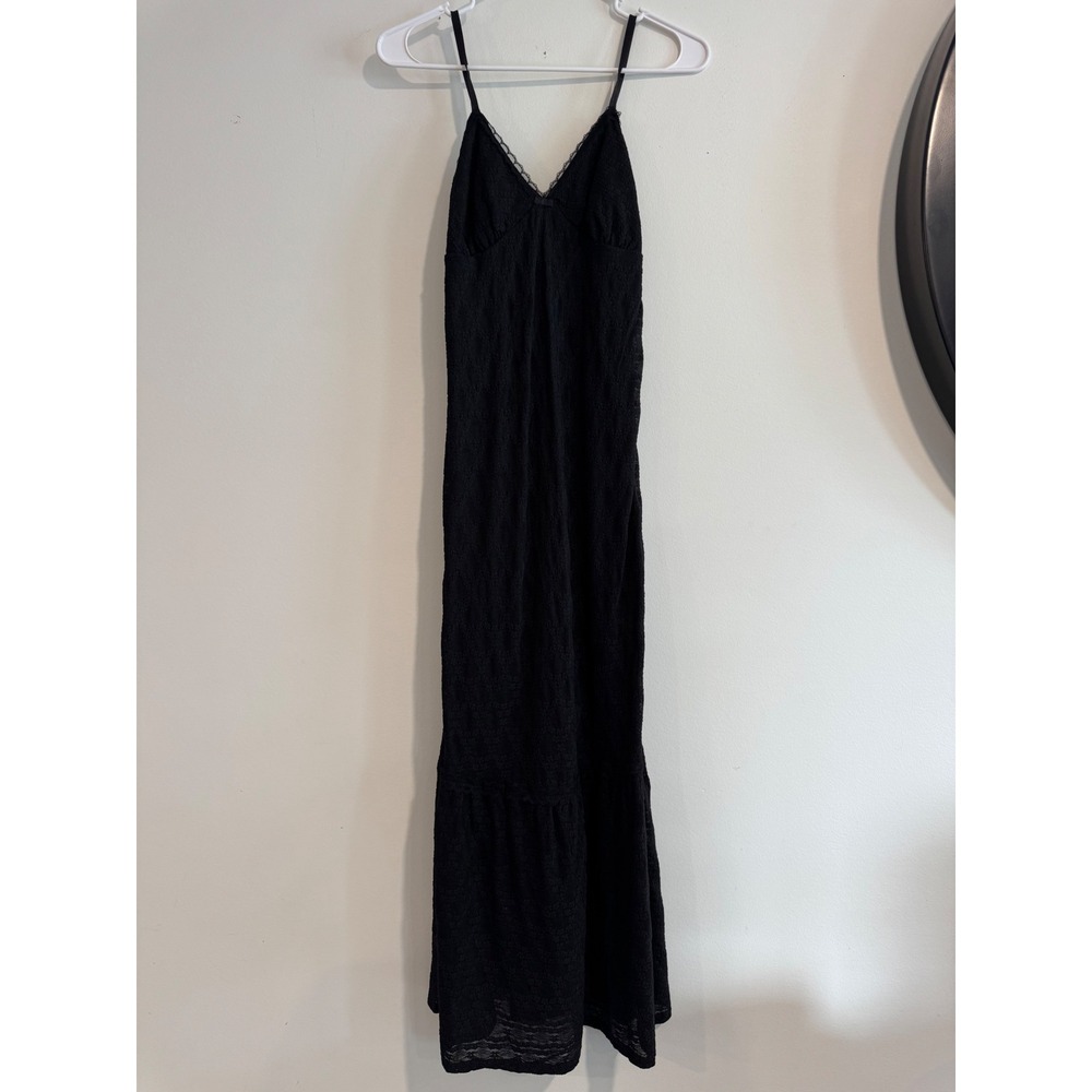 No Boundaries Lace Trim Overlay Maxi Dress Women XS Black Tiered Skirt